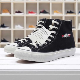 1pc Top Gun Maverick Print High-Top Sneakers - Breathable, Non-Slip, Durable Korean Version Casual Shoes with White Rubber Sole, Black & White Design, Lace-Up Closure, Round Toe, All-Season Comfort, Unisex for Men & Women, Everyday Footwear, Modern Sneakers, Fabric Upper