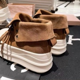 Women'S Chunky Platform Sneakers with Thick Platform Heel - Chunky Sole High-Top Round Toe PU Cover Upper, & Brown Retro Chunky Heel, Cushioned Insole & Arch Support, All-Season Casual Shoes for Casual Attire, Versatile Two-Way Wear (Flip-Flop Style