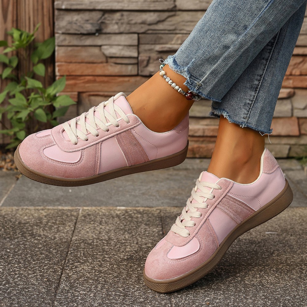 [Retro Low-Top Sneakers] Women's Retro Low-Top Sneakers - Brown & White Lace-Up Shoes, Breathable Fabric Upper & Cushioned Rubber Sole for Everyday, Office, Formal Events - All-Season Minimalist Sneakers for Women, Ladies Sneakers, Casual Footwear, Classic Laceup Design, Durable Traction Footwear, Office Footwear, Vintage Style, Comfortable Fit, Lifestyle, Women's Sneaker, Comfortable And Elegant Shoes For Women