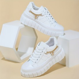 Women'S All-Season Casual Sneakers with Butterfly Design - White Lace-Up, Thick Sole, Lightweight, All-Purpose Running Shoes, Casual Footwear | Butterfly Print Shoes | Comfortable Footwear