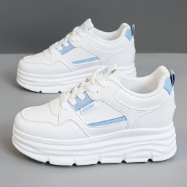 [Beige High-Top Sneakers] Beige Women's High-Top Lace-Up Casual Sneakers | Thick Platform Sole for Height Boost, Soft Synthetic Cover, Breathable Fabric Lining & Cushioned PVC Sole | Autumn Outdoor Comfort, Plus Sizes, Petite Women, Comfortable Walking, Minimalist Design, Durable Construction