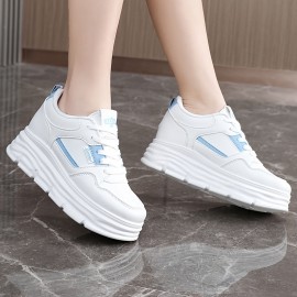 [Beige High-Top Sneakers] Beige Women's High-Top Lace-Up Casual Sneakers | Thick Platform Sole for Height Boost, Soft Synthetic Cover, Breathable Fabric Lining & Cushioned PVC Sole | Autumn Outdoor Comfort, Plus Sizes, Petite Women, Comfortable Walking, Minimalist Design, Durable Construction