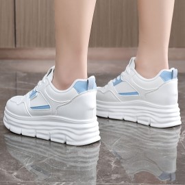 [Beige High-Top Sneakers] Beige Women's High-Top Lace-Up Casual Sneakers | Thick Platform Sole for Height Boost, Soft Synthetic Cover, Breathable Fabric Lining & Cushioned PVC Sole | Autumn Outdoor Comfort, Plus Sizes, Petite Women, Comfortable Walking, Minimalist Design, Durable Construction
