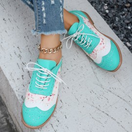 Women's Large Size Brogue Lace-Up Shoes - Vibrant Purple/Pink/Green/Black/Golden/Blue/Pinkish-Purple/Greenish-Purple, Round Toe Low-Top Ankle Boots with PU/PVC Sole, All-Season Casual & Formal Dress Shoes for Everyday & Special Occasions, Comfortable & Durable with EVA/Rubber Insole, PVC Lining, and Stylish Brogue Detailing for a Chic Look, Extra Wide Width Shoes for Women, Womens Casual Sneakers, Wide Fit Shoes for Women Plus Size, Coloured Sneakers for Women,
