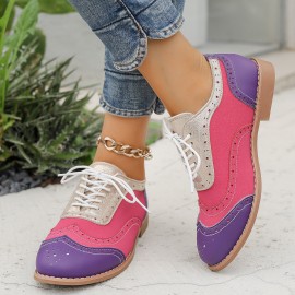 Women's Large Size Brogue Lace-Up Shoes - Vibrant Purple/Pink/Green/Black/Golden/Blue/Pinkish-Purple/Greenish-Purple, Round Toe Low-Top Ankle Boots with PU/PVC Sole, All-Season Casual & Formal Dress Shoes for Everyday & Special Occasions, Comfortable & Durable with EVA/Rubber Insole, PVC Lining, and Stylish Brogue Detailing for a Chic Look, Extra Wide Width Shoes for Women, Womens Casual Sneakers, Wide Fit Shoes for Women Plus Size, Coloured Sneakers for Women,