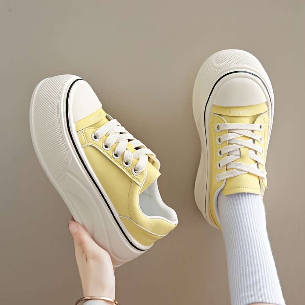 Women'S Chunky Platform Sneakers - Breathable EVA Upper, White & Black Casual Shoes with 