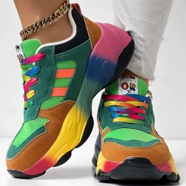 Women'S Bold Red to Gradient Sneakers - Lace-Up Low-Top Shoes with Thick Cushioned MD Sole, Breathable Fabric Upper - All-Season Everyday & Formal Shoes in Green, Yellow, Orange, Pink, Purple, Blue, Teal, - Non-Slip Outfit Staple for Women, Versatile Footwear, Vibrant Design, Comfortable Fit, Fashion Enthusiasts, Style Conscious Consumers, Small Clear Boxes & Packages, Clear And Transparent Boxes, Thick Cushioned Shoes, Multi Color Styles, Non