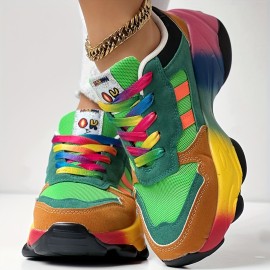 Women'S Bold Red to Gradient Sneakers - Lace-Up Low-Top Shoes with Thick Cushioned MD Sole, Breathable Fabric Upper - All-Season Everyday & Formal Shoes in Green, Yellow, Orange, Pink, Purple, Blue, Teal, - Non-Slip Outfit Staple for Women, Versatile Footwear, Vibrant Design, Comfortable Fit, Fashion Enthusiasts, Style Conscious Consumers, Small Clear Boxes & Packages, Clear And Transparent Boxes, Thick Cushioned Shoes, Multi Color Styles, Non