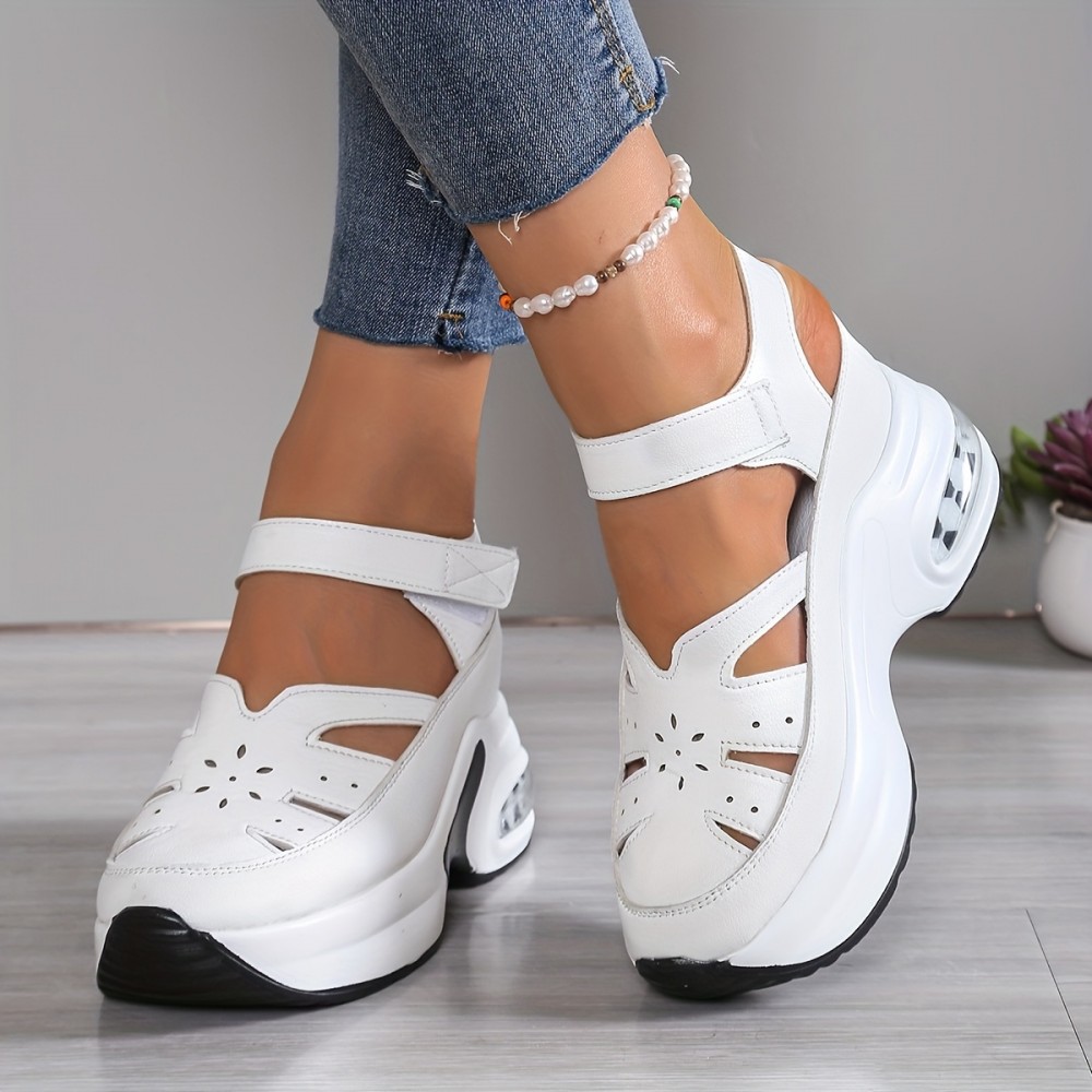 [Comfortable Sneakers] Comfortable Women's Synthetic Cover Casual Sneakers | Breathable, Adjustable Hook-and-Loop Straps, Thick Sole, Open-Toe Design for All-Season Wear