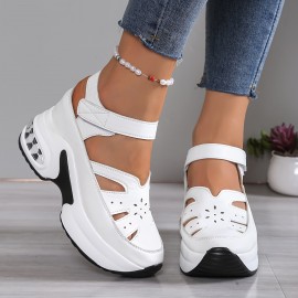 [Comfortable Sneakers] Comfortable Women's Synthetic Cover Casual Sneakers | Breathable, Adjustable Hook-and-Loop Straps, Thick Sole, Open-Toe Design for All-Season Wear