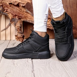 [Black High-Top Sneakers] Black Synthetic Women's High-Top Casual Sneakers | EVA Sole & Breathable Fabric Lining | All-Season Comfort for Casual Attire