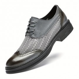 Men'S Summer Genuine Leather Hollow Mesh Shoes, Breathable, Color-Washed Formal Business Shoes, Thin Soft Sandals.