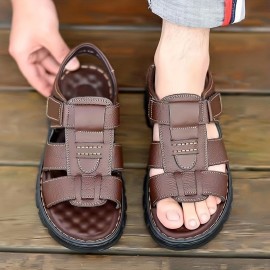 Men'S Genuine Faux Leather Sandals - Non-Slip Comfortable Beach Shoes with Adjustable Straps, Breathable Open-Toe Design for Summer Vacation & Casual Wear, Summer Footwear, Stylish Slipon, Durable Footwear