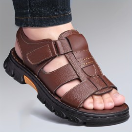 Men'S Genuine Faux Leather Sandals - Non-Slip Comfortable Beach Shoes with Adjustable Straps, Breathable Open-Toe Design for Summer Vacation & Casual Wear, Summer Footwear, Stylish Slipon, Durable Footwear