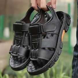Men'S Genuine Faux Leather Sandals - Non-Slip Comfortable Beach Shoes with Adjustable Straps, Breathable Open-Toe Design for Summer Vacation & Casual Wear, Summer Footwear, Stylish Slipon, Durable Footwear