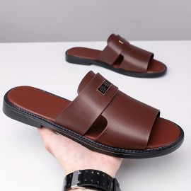 LL25222 Men's Stylish Black Slip-On Sandals - Super Fiber Synthetic, Round Toe, Rubber Sole, Summer Casual Comfort for Casual Attire