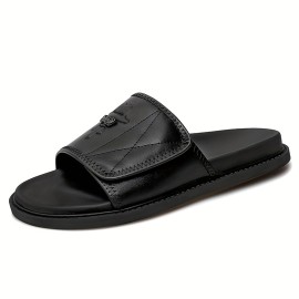 Men'S Fashion Slide Sandals - Summer Beach Shoes with Adjustable Hook & Loop Closure, Soft Faux Upper & Non-Slip Rubber Sole, Comfortable Casual Outdoor Streetwear for Vacation, Beach, Daily Wear, Beach Footwear, Vacation Style, Durable Traction Footwear