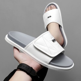 Men'S Fashion Slide Sandals - Summer Beach Shoes with Adjustable Hook & Loop Closure, Soft Faux Upper & Non-Slip Rubber Sole, Comfortable Casual Outdoor Streetwear for Vacation, Beach, Daily Wear, Beach Footwear, Vacation Style, Durable Traction Footwear