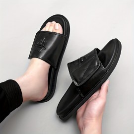 Men'S Fashion Slide Sandals - Summer Beach Shoes with Adjustable Hook & Loop Closure, Soft Faux Upper & Non-Slip Rubber Sole, Comfortable Casual Outdoor Streetwear for Vacation, Beach, Daily Wear, Beach Footwear, Vacation Style, Durable Traction Footwear