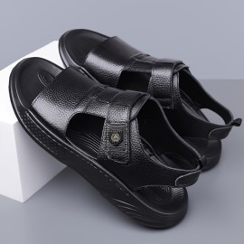 Men's Black -like with Adjustable Strap & Buckle - Non-Slip Rubber Sole, PU Cushioned Insole - Slip-On/Clip-On Beach Shoes for Summer, Casual, Pool, Boat - Lightweight Comfortable Dress (No Laces)