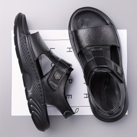 Men's Black -like with Adjustable Strap & Buckle - Non-Slip Rubber Sole, PU Cushioned Insole - Slip-On/Clip-On Beach Shoes for Summer, Casual, Pool, Boat - Lightweight Comfortable Dress (No Laces)