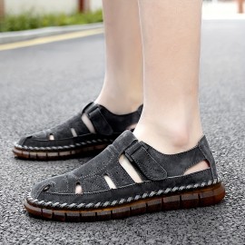 Men's Vintage Solid Colour Close Toe Sandals, Comfy Non Slip Durable Rubber Sole Beach Water Shoes, Men's Footwear, Summer