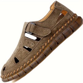 Men's Vintage Solid Colour Close Toe Sandals, Comfy Non Slip Durable Rubber Sole Beach Water Shoes, Men's Footwear, Summer