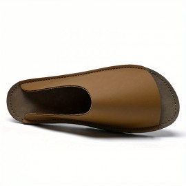 Men'S Slip-On Sandals - Slip-Resistant Non-Slip Sole, Cushioned EVA Footbed - Minimalist One-Piece Design for Beach, Casual, Formal - All-Season Indoor/Outdoor Shoes - Easy-Clean Brown Sandals for Everyday & Formal Events, Beach Footwear, Sleek Slipon, Durable Footwear, Casual Footwear, Street Style, Handstitched Edges, Comfortable Slides, Urban Fashion