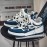 [Trendy Sneakers] Stylish Black & Yellow Men's Fashion Floral Contrast Sneakers | Low-Top Skate Shoes with Thick Lace-Up, Comfortable Rubber Sole for Casual and Outdoor Wear