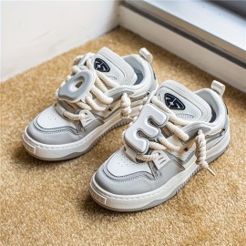 Out of the Box Trend! Large Letter Decorative Rope Shoelaces Street Fashion Men's Shoes Thick Sole Height-Boosting Sneakers for Boys