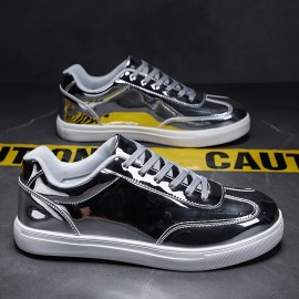 Men'S Stylish Solid Color Skate Sneakers - Non-Slip Lace-Up Low-Top Sneakers with Metallic Accents, Breathable Fabric Lining & EVA Cushioned Sole for Outdoor Casual Wear, Skate Shoes, Sleek Shoe Design, Durable Footwear