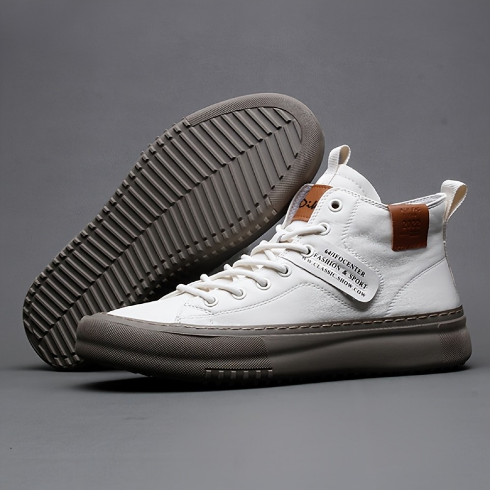 [Men's Mid-Top Fashion Sneakers] Men's Fashion Sneakers - Mid-Top Casual Sports Shoes | Durable Outdoor Footwear, Spring Collection, Versatile Business Style | Lace-Up Closure, Microfiber Synthetic Upper, Fabric Inner, Rubber Sole, Faux Insole