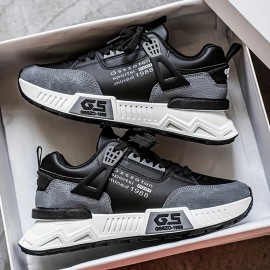 Men's Non-Slip Sneakers - Slip-Resistant Cushioned Platform, All-Terrain Traction for Gym, Running, Casual - Low-Top Sneakers Black/Gray/ - PU Upper & PVC Sole - Lace-Up Athletic Footwear, Outdoor Activities, Streetwear Style, Breathable Lining, Versatile Kicks, Fitness Enthusiasts