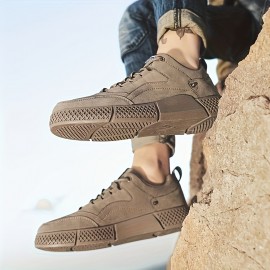 Men's Lace-Up Skate Shoes - Thick Cushioned Sole, Durable PU Upper & Rubber Outsole, All-Season Low-Top Casual Sneakers in Khaki for Outdoor & Daily Wear