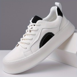 Men's Casual Sports Sneakers, Solid Color Low Top Lace-Up Shoes with Microfiber Synthetic Upper, Fabric Inner, Rubber Sole, and Faux Insole for All-Season Daily Wear