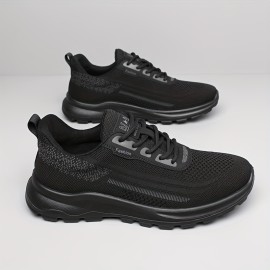 Men'S Low-Top Running Shoes - Breathable Mesh & Synthetic Synthetic Upper, Cushioned Sole for Shock Absorption, Lightweight Design for Gym, Jogging & Casual Wear - Black, Sneakers, Gym Footwear, Sleek Sporty Look, Cushioned Support