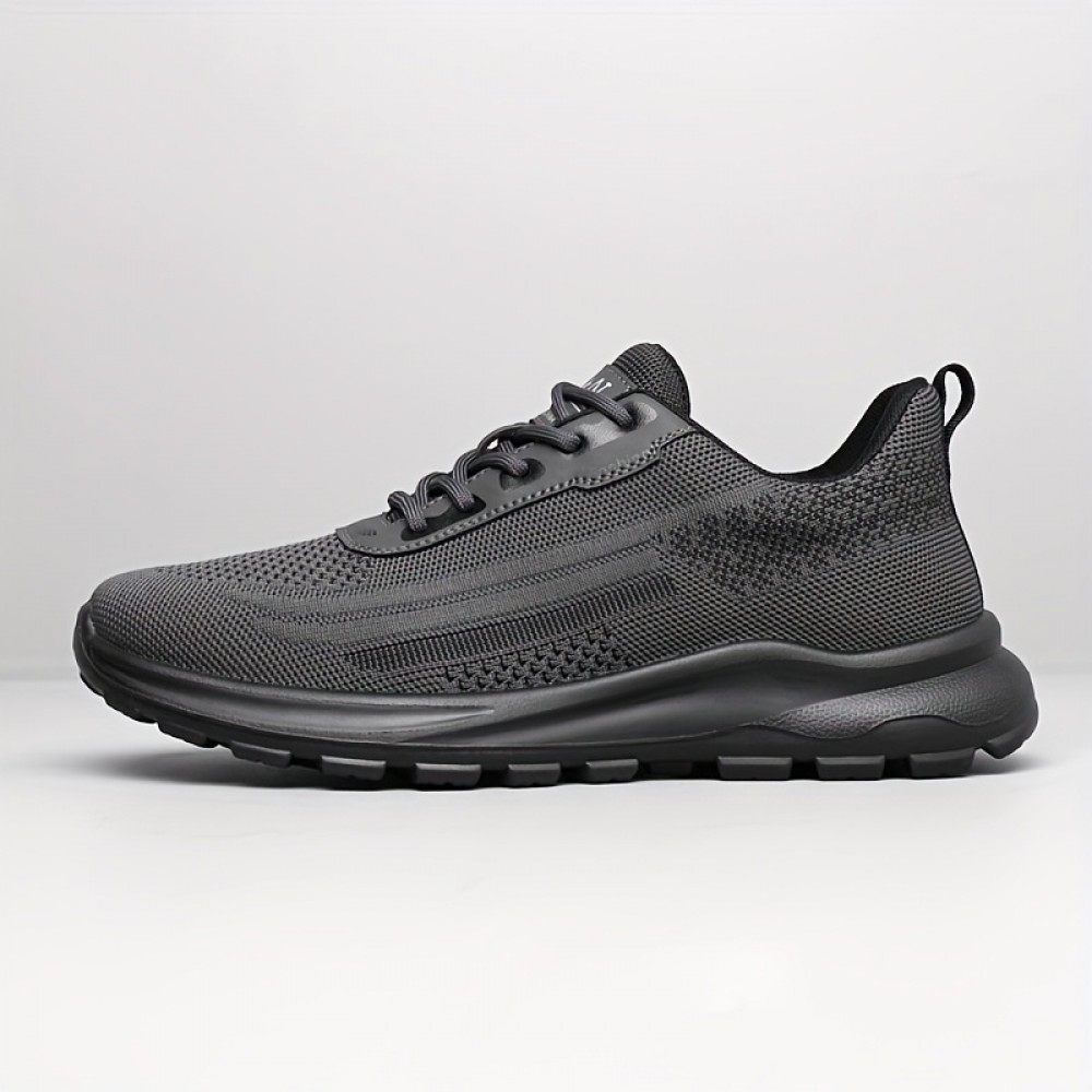 Men'S Low-Top Running Shoes - Breathable Mesh & Synthetic Synthetic Upper, Cushioned Sole for Shock Absorption, Lightweight Design for Gym, Jogging & Casual Wear - Black, Sneakers, Gym Footwear, Sleek Sporty Look, Cushioned Support
