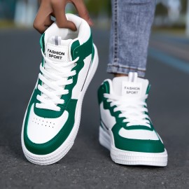 Unisex Mid-Top Sneakers - White & Blue accent, Lace-Up Closure, Cushioned MD Sole - All-Season Casual, Gym, Streetwear Shoes - Breathable Fabric Upper - for Men & Women - Everyday & Formal Events, Gym Footwear, Fashion Sporty Look, Comfortable Fit