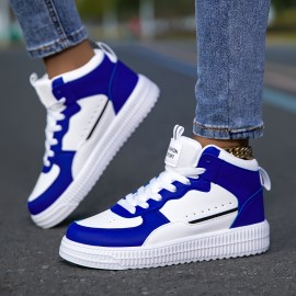 Unisex Mid-Top Sneakers - White & Blue accent, Lace-Up Closure, Cushioned MD Sole - All-Season Casual, Gym, Streetwear Shoes - Breathable Fabric Upper - for Men & Women - Everyday & Formal Events, Gym Footwear, Fashion Sporty Look, Comfortable Fit