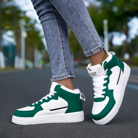 Unisex Mid-Top Sneakers - White & Blue accent, Lace-Up Closure, Cushioned MD Sole - All-Season Casual, Gym, Streetwear Shoes - Breathable Fabric Upper - for Men & Women - Everyday & Formal Events, Gym Footwear, Fashion Sporty Look, Comfortable Fit