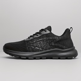 Men'S Breathable Knit Sneakers - Low-Top Casual Sneakers with Faux Upper, Fabric Lining & Durable Sole for Casual Attire, Gym, Skateboarding - Black, Sneakers, Gym Footwear, Sleek Shoe Design, Flexible Footwear
