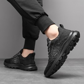 Men'S Breathable Knit Sneakers - Low-Top Casual Sneakers with Faux Upper, Fabric Lining & Durable Sole for Casual Attire, Gym, Skateboarding - Black, Sneakers, Gym Footwear, Sleek Shoe Design, Flexible Footwear
