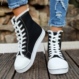 Women's High-Top Sneakers - 4 Colors (Black/White/Light Grey/Dark Brown) | Breathable Upper with Frayed Lace Edges | All-Season Round Toe Design | Cushioned PU Sole | Casual & Semi-Formal Wear | Hand Washable Everyday Shoes