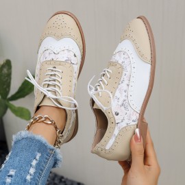 Women's Large Size Brogue Lace-Up Shoes - Vibrant Purple/Pink/Green/Black/Golden/Blue/Pinkish-Purple/Greenish-Purple, Round Toe Low-Top Ankle Boots with PU/PVC Sole, All-Season Casual & Formal Dress Shoes for Everyday & Special Occasions, Comfortable & Durable with EVA/Rubber Insole, PVC Lining, and Stylish Brogue Detailing for a Chic Look, Extra Wide Width Shoes for Women, Womens Casual Sneakers, Wide Fit Shoes for Women Plus Size, Coloured Sneakers for Women,