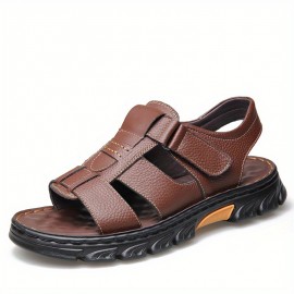 Men'S Genuine Faux Leather Sandals - Non-Slip Comfortable Beach Shoes with Adjustable Straps, Breathable Open-Toe Design for Summer Vacation & Casual Wear, Summer Footwear, Stylish Slipon, Durable Footwear