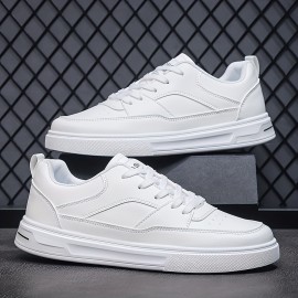 Men's Classic Low-Top Casual Sneakers - Black & White, Striped Design, Durable PU Material with Non-Slip Rubber Sole, Lace-Up Closure for Casual Attire, Street Style, and Outdoor Activities, Spring Summer, Simple Board Shoes