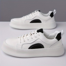 Men's Casual Sports Sneakers, Solid Color Low Top Lace-Up Shoes with Microfiber Synthetic Upper, Fabric Inner, Rubber Sole, and Faux Insole for All-Season Daily Wear