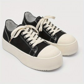 Women's Chunky Platform Derby Shoes - Round Toe Upper with Black & White Contrast Stitching, Thick Rubber Sole for All-Season Comfort, Versatile Casual & Formal Wear, Ladies Sneakers, Classic Laceup Style, Comfortable Fit, Everyday Sneakers, Stylish Sneakers, Durable Construction, Fashion Lovers