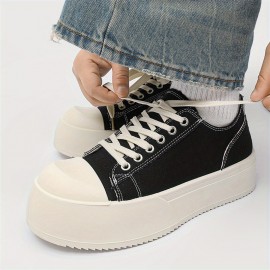 Women's Chunky Platform Derby Shoes - Round Toe Upper with Black & White Contrast Stitching, Thick Rubber Sole for All-Season Comfort, Versatile Casual & Formal Wear, Ladies Sneakers, Classic Laceup Style, Comfortable Fit, Everyday Sneakers, Stylish Sneakers, Durable Construction, Fashion Lovers