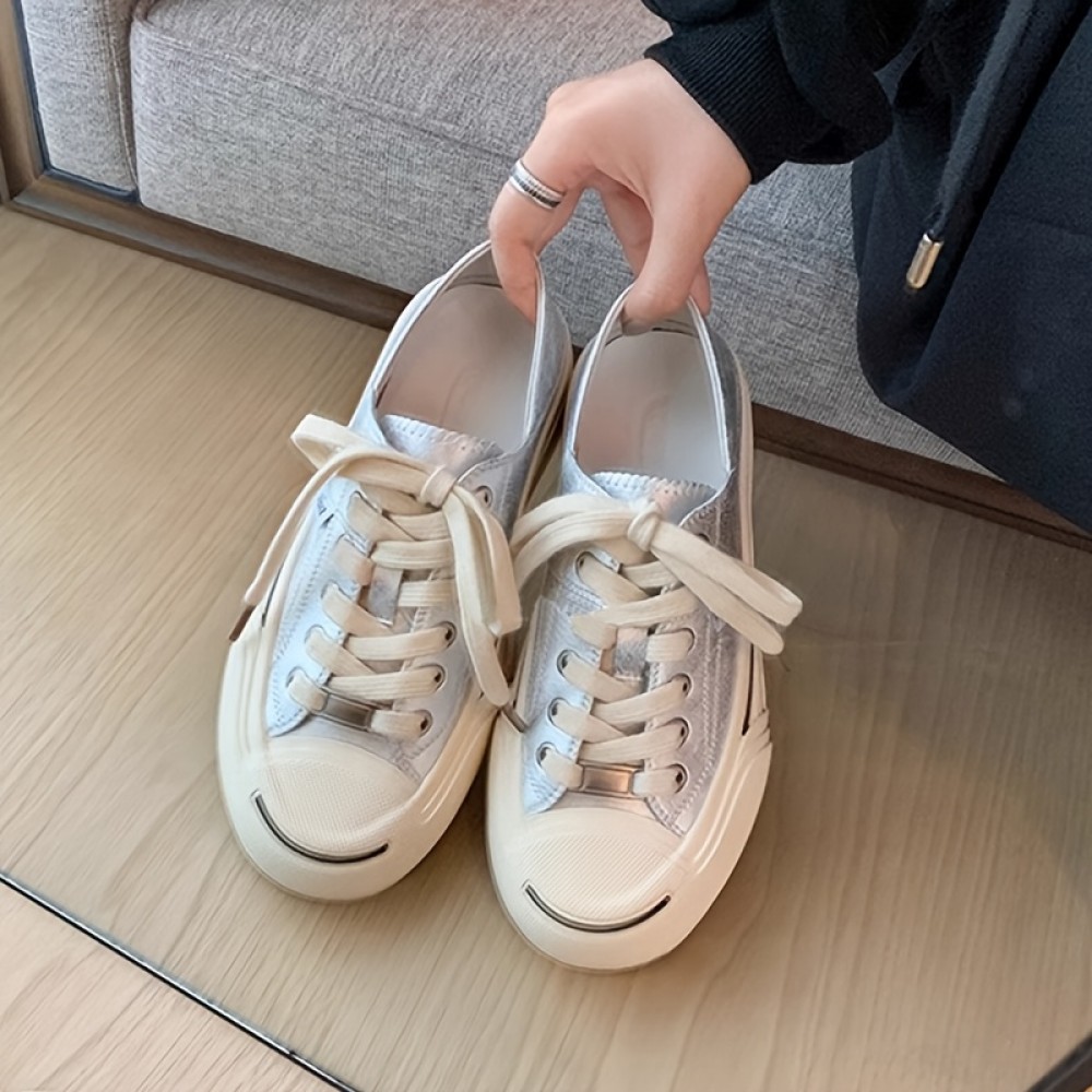 Women'S Chunky Platform Shoes - Slip-On/Lace-Up Closure, Cushioned Insole & Non-Slip Rubber Sole - White Casual Sneakers for Everyday, Office, Parties - Easy-Clean Shoes for All-Day Comfort, Ladies Sneakers, Party Footwear, Round Toe Design, Durable Traction Footwear, Office Footwear, Classic Design, Comfortable Lining, Comfortable Footwear, Fashion Lovers